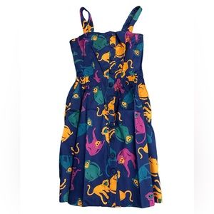 ModCloth Blue & Orange Monkey Print Just Swinging By Fit & Flare Dress New 0